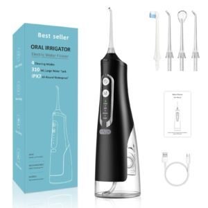 Oral Irrigator, Rechargeable Flossing Waterproof Water Flosser for Travel & Home (Black)