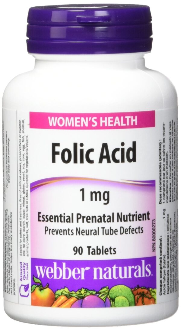 Webber Naturals - Folic Acid 1mg Tablets - 90pcs