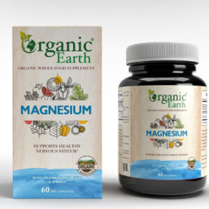 Organic Earth Plant Based Magnesium I Support Healthy Heart, Bone Health and Muscle Relaxation I Vegan, Gluten Free, Clean Nutrition I 60 Capsules