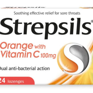 Strepsils Orange With Vitamin C, Dual Anti-Bacterial Action For Fast Effective Relief From Sore Throats, Pack of 24's