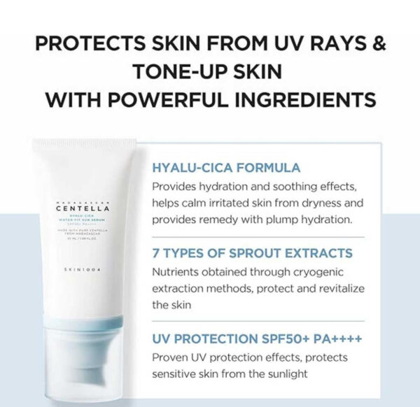 Skin1004 Madagascar Centella Hyalu Cica Water Fit Sunscreen Face Serum With SPF50+ & PA++++ 50ml