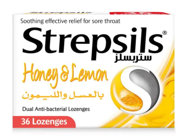 Strepsils Honey & Lemon Lozenges With Dual Anti-Bacterial Action For Fast Effective Relief From Sore Throat, Pack of 36's