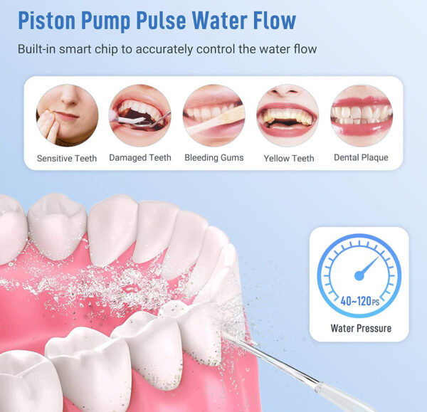 Oral Irrigator, Rechargeable Flossing Waterproof Water Flosser for Travel & Home (white)