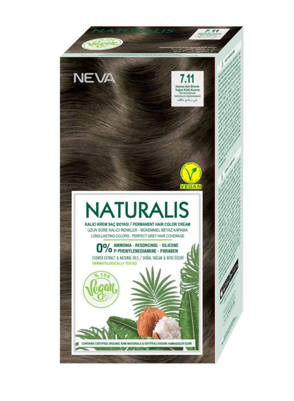 Neva Naturalis Hair Color Cream Set, Intense Ash Blonde 7.11, Vegan