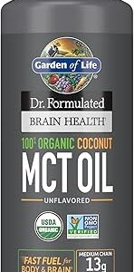 Garden of Life, Dr. Formulated Brain Health, 100% Organic Coconut MCT Oil, Unflavored, 13 g, 16 fl oz (473 ml)