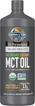 Garden of Life, Dr. Formulated Brain Health, 100% Organic Coconut MCT Oil, Unflavored, 13 g, 16 fl oz (473 ml)